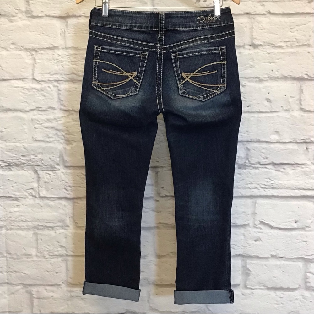 Silver Jeans 27 Suki Capri Women's Dark Blue Jeans Embroidered